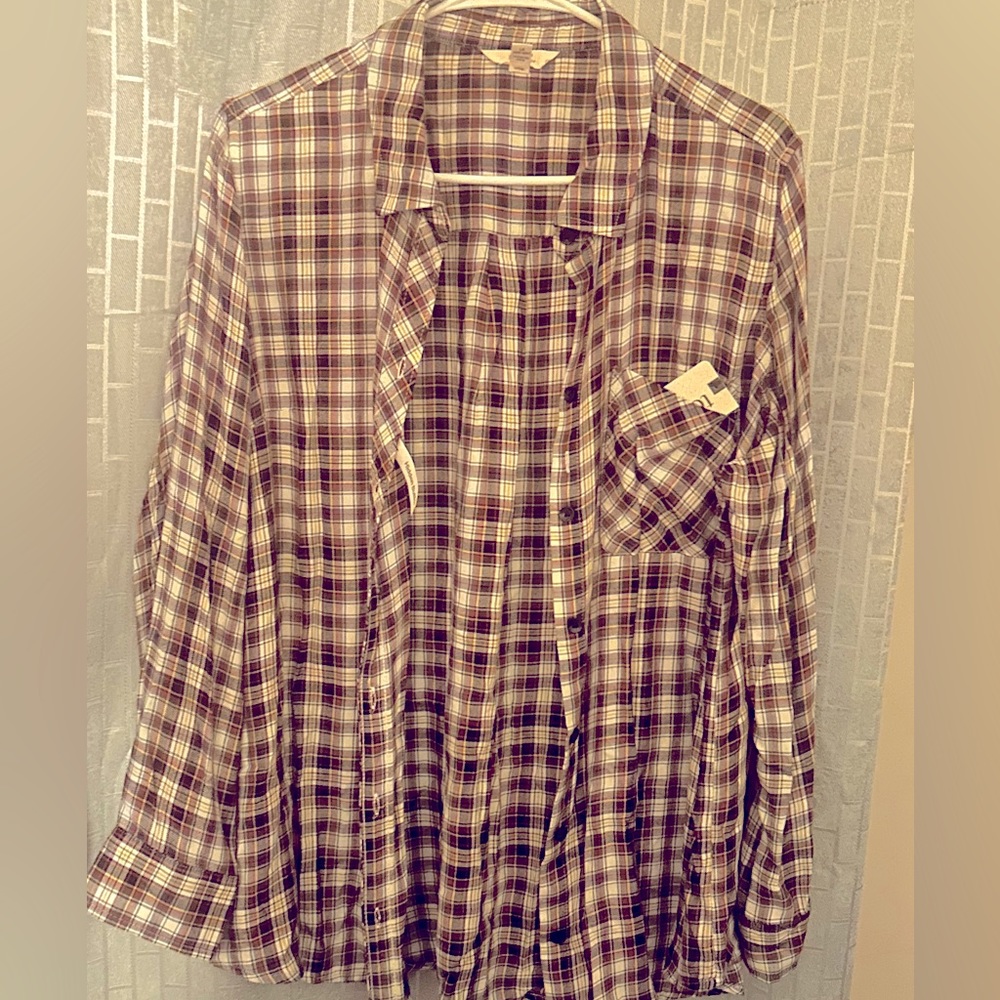 Terra & Sky plaid button up 1X
